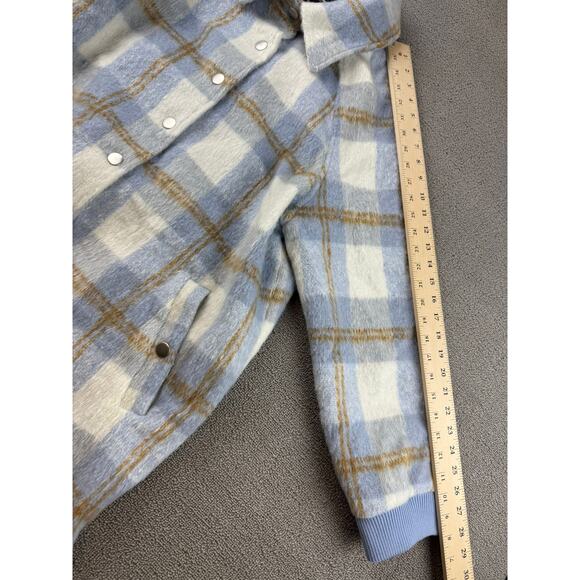 7 for All Mankind Women's Large Longline Brushed Plaid Shacket Coat - Picture 7 of 9